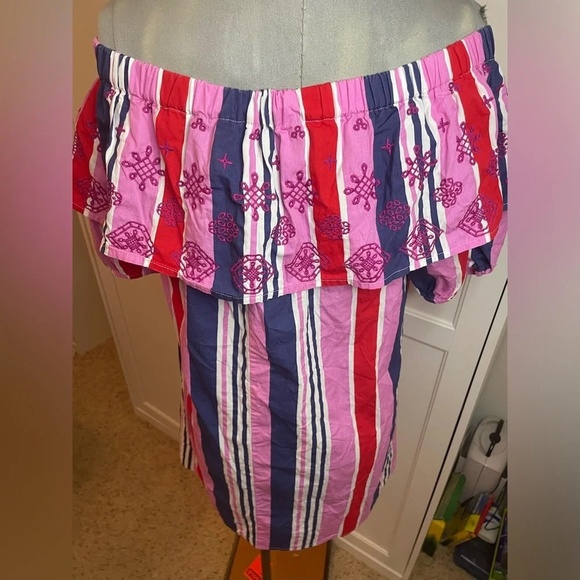 ASOS Vertical Stripe Embroidered Off the Shoulder Dress size 4 - Picture 4 of 6